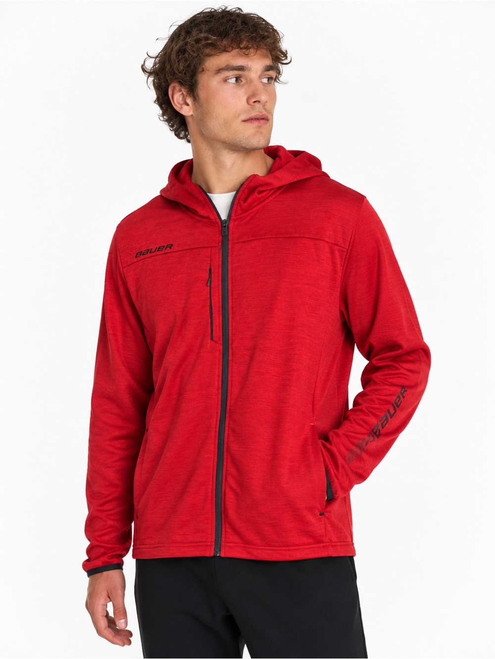 Bauer Team Red Full Zip Hoodie Performance Sweater XXL